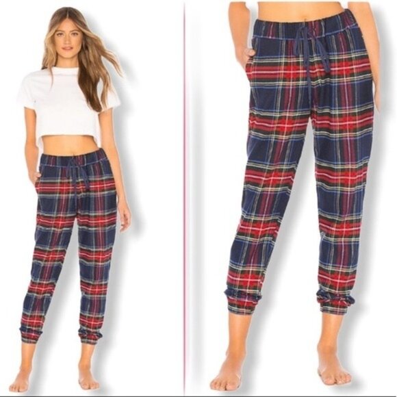 NWT Plush Apparel Plaid Joggers XS Blue Red - Picture 1 of 7